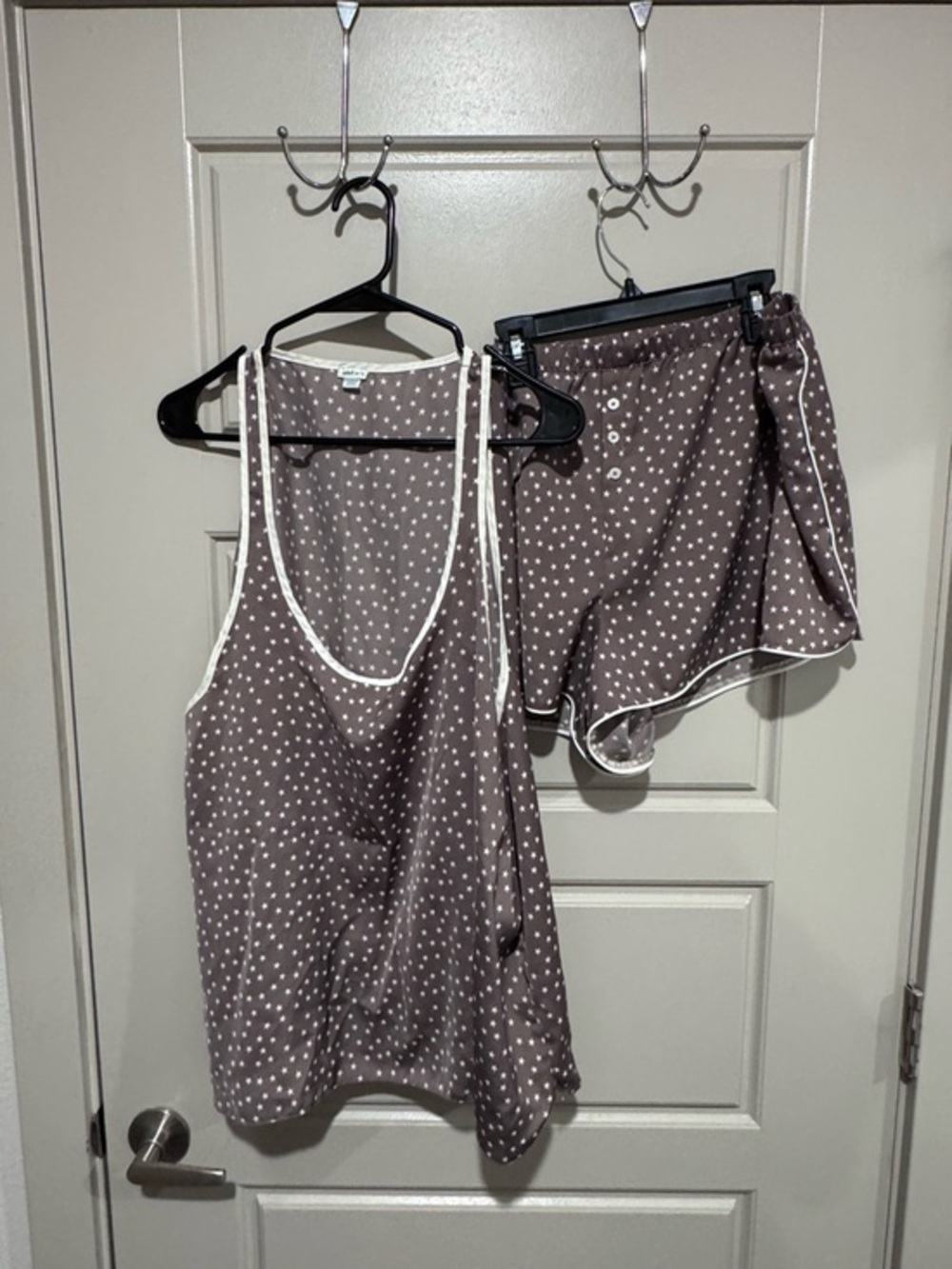Aerie Offline Star Print Pajama Tank and Shorts Set - Brown with White Stars XXL